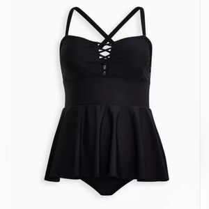 Torrid Black Wireless Peplum One Piece Swimsuit Plus Size 4 4X or 26